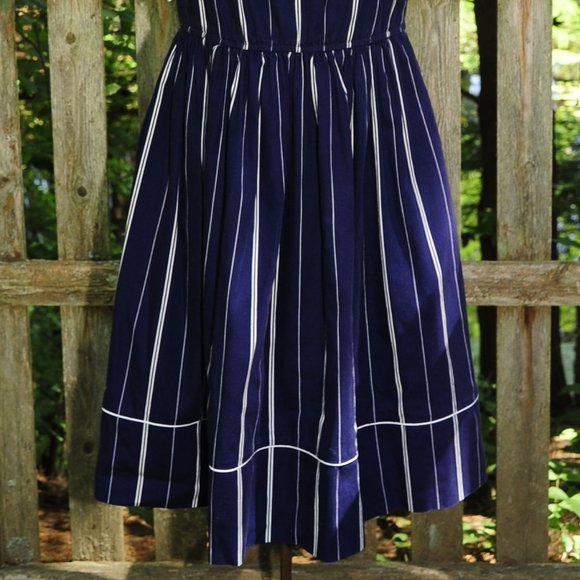 VTG Navy Blue & White Cotton Sleeveless Dress S/M - Picture 5 of 12